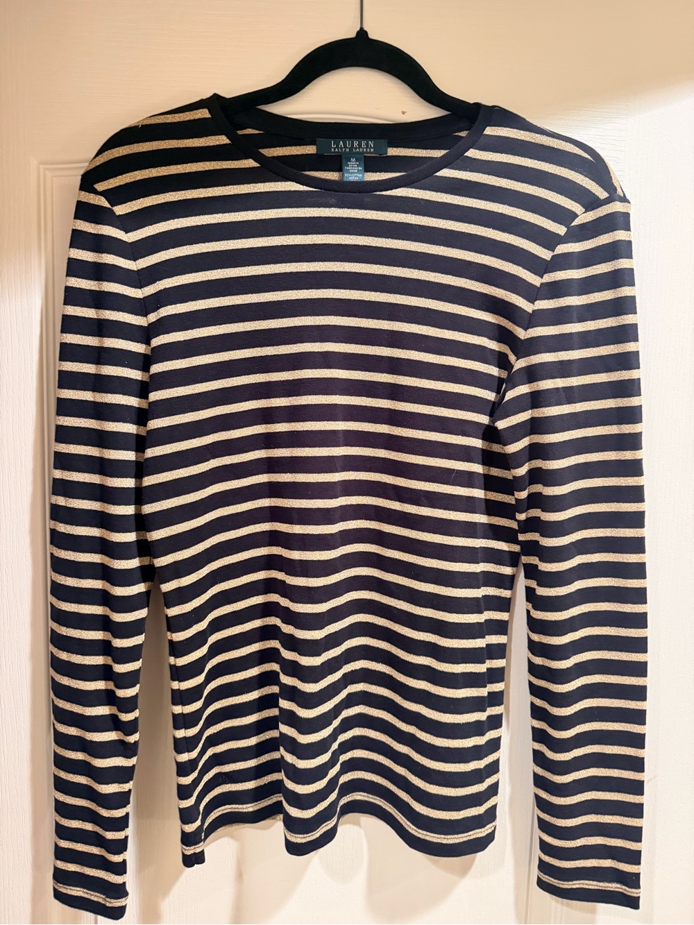 Women’s Lauren Ralph Lauren Black & Cream Striped Long Sleeve Crew
